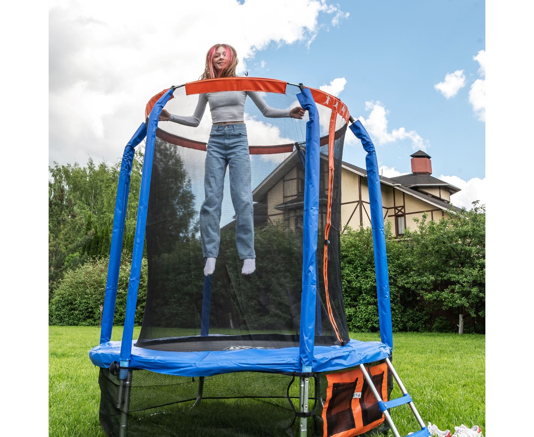 Батут DFC Jump Basket 12ft внутр.сетка, лестница (366cм) 12FT-JBSK-B 1834_1500