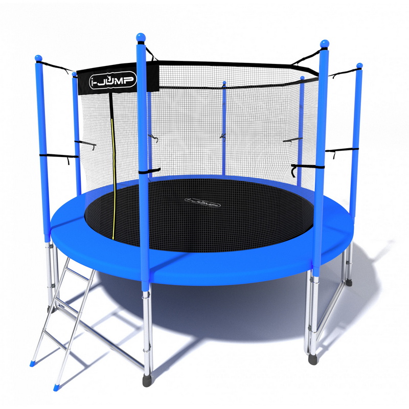 Батут i-Jump Classic 12FT 366 см с нижней сетью и лестницей синий 800_800